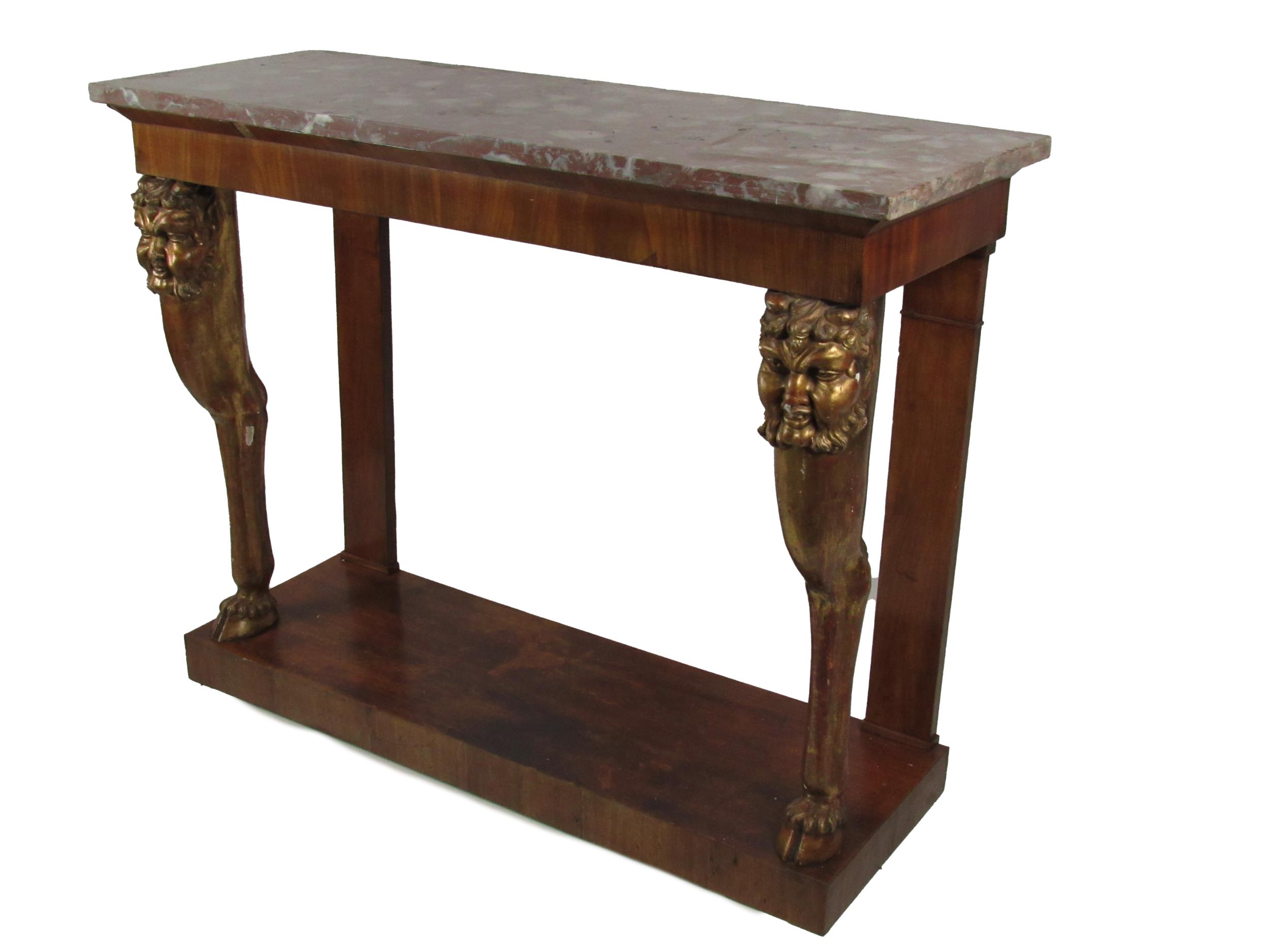 An unusual late 18th Century / early 19th Century mahogany and parcel gilt Side or Console Table,