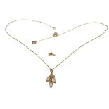 A 9ct gold Ladies Necklace, with pendant set with three opal stones and single small diamond, and