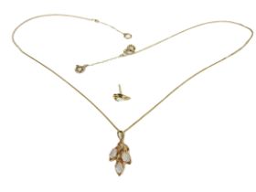 A 9ct gold Ladies Necklace, with pendant set with three opal stones and single small diamond, and