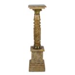 A fine quality Corinthian column marble Pedestal Stand, the moulded square platform top over a brass