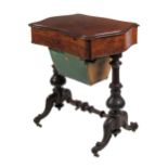A Victorian serpentine shaped Ladies walnut Work / Writing Table, the hinged top opening to reveal a