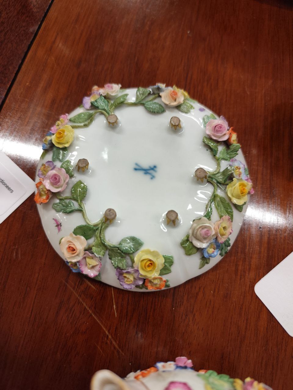 A small 19th Century Meissen Cup and Saucer, with encrusted flowers and painted with insects; a - Image 2 of 6