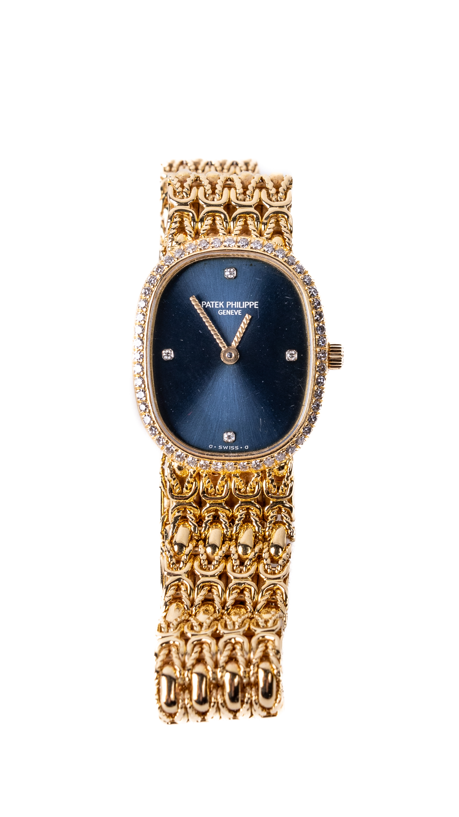 A Ladies Patek Philippe 18ct gold Wrist Watch, the sapphire and face set with four diamonds on the - Bild 2 aus 9