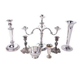 Silverware: A pair of Elkington & Co. rococo style Bachelor Candlesticks, a Georgian style oversized