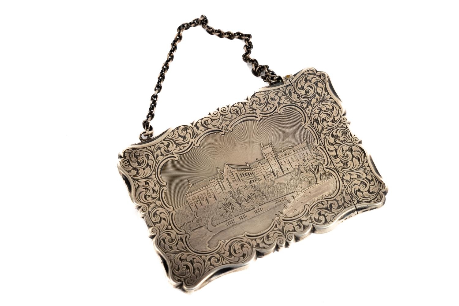 Co. Cork: A fine quality Victorian silver engraved and etched "Castle Top" Card Case, depicting "