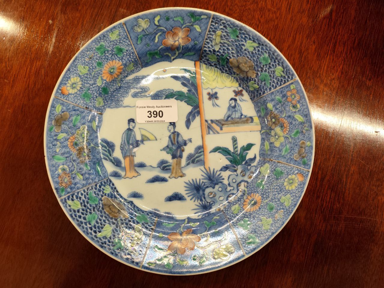 A pair of Chinese Qing period 18th Century Plates, Doucai, decorated with landscape and figures - Image 3 of 9