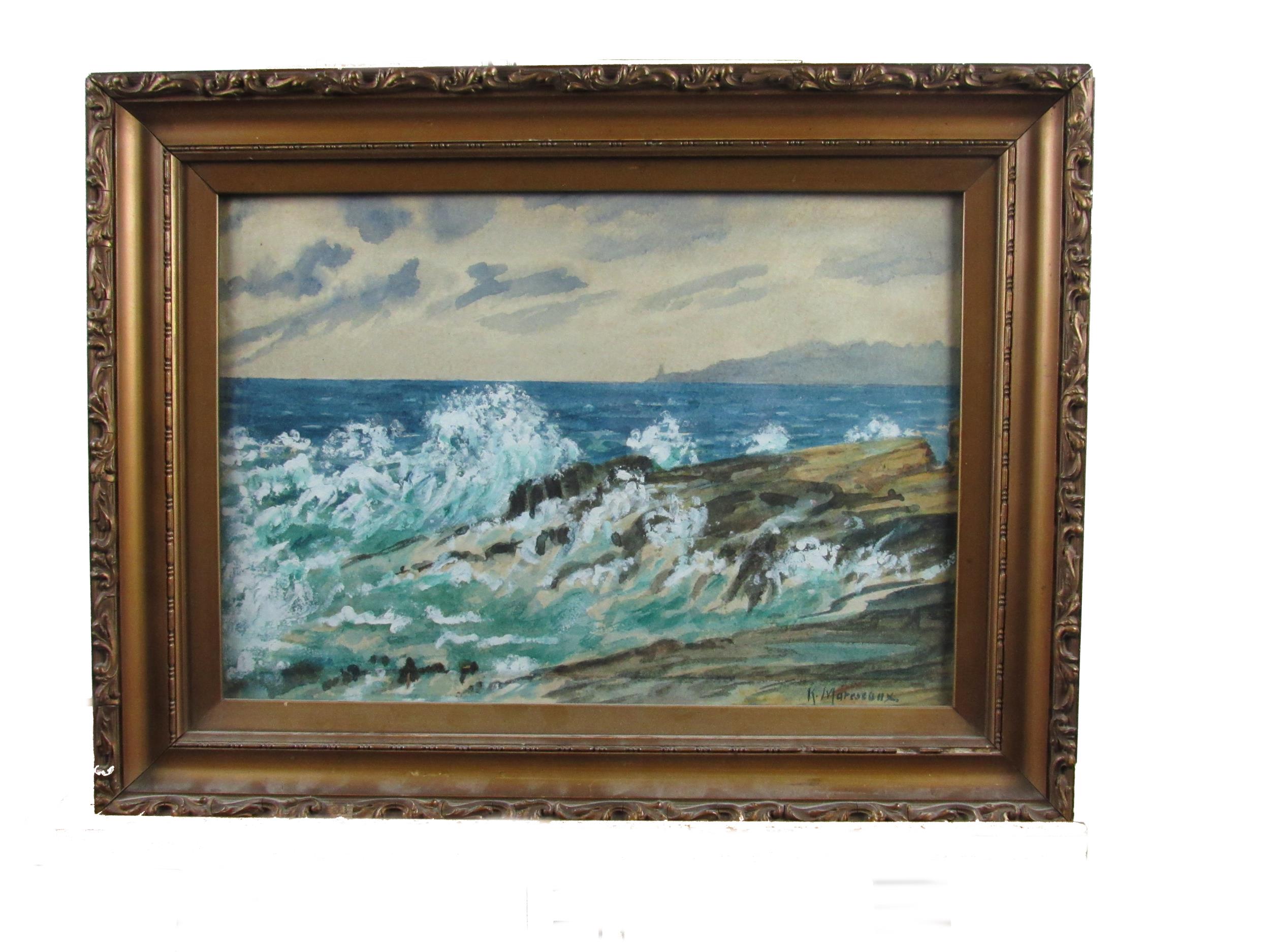Kathleen Marescaux, Irish (1868-1944) "Study of Mediterranean Rough Sea," watercolour, approx. 25cms