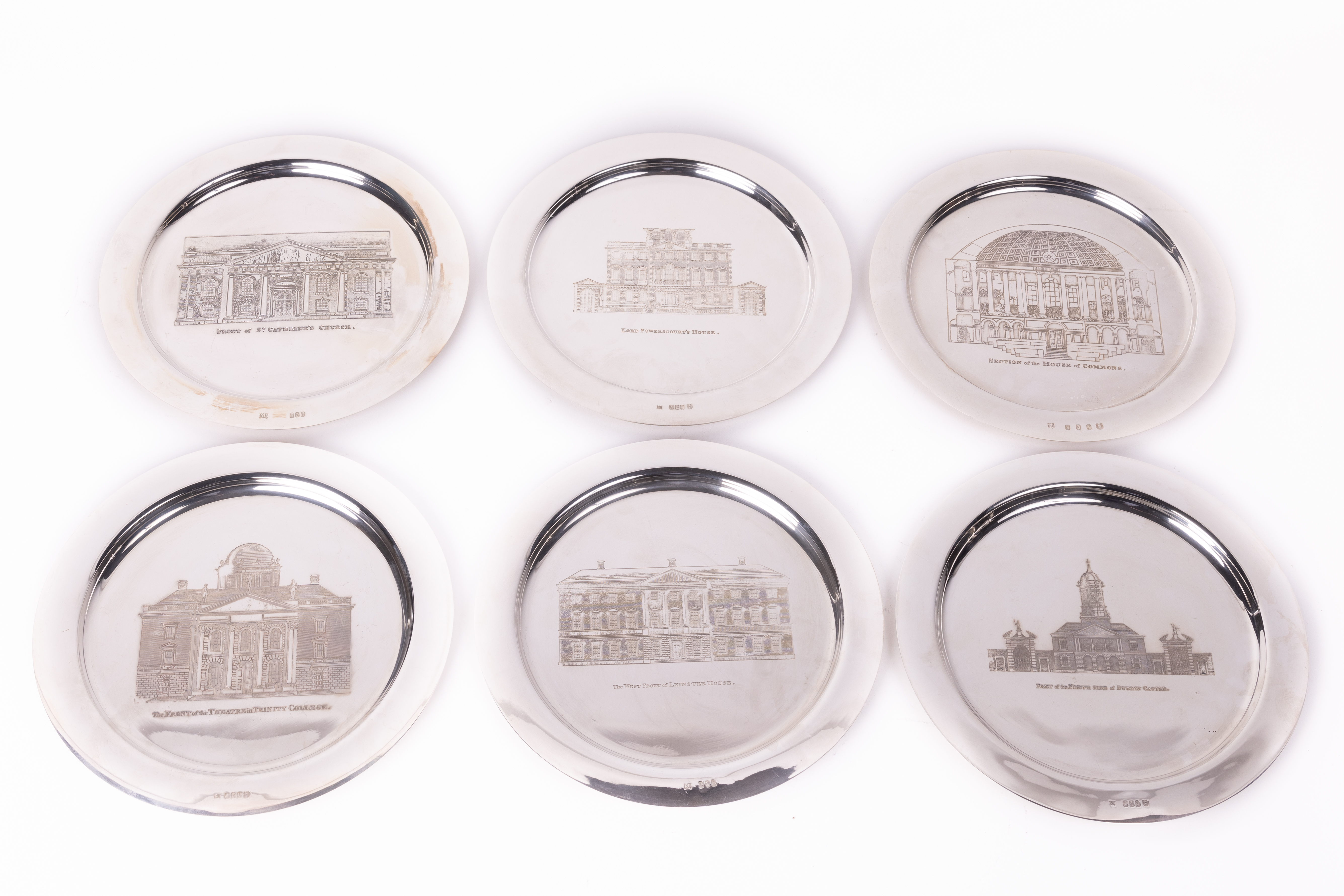 A set of 6 Irish silver Commemorative Plates,  hallmarked Royal Irish Ltd., Dublin 1972-74, each