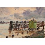 Attributed to John Singer Sargent, American (1856-1925) "The Pier," O.O.B., coastal scene with