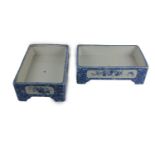 A large pair of attractive blue and white Japanese (Meiji period) rectangular Planters, decorated