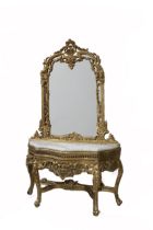 An attractive Louis XVI style giltwood Console Table and Mirror, the compartmental mirror