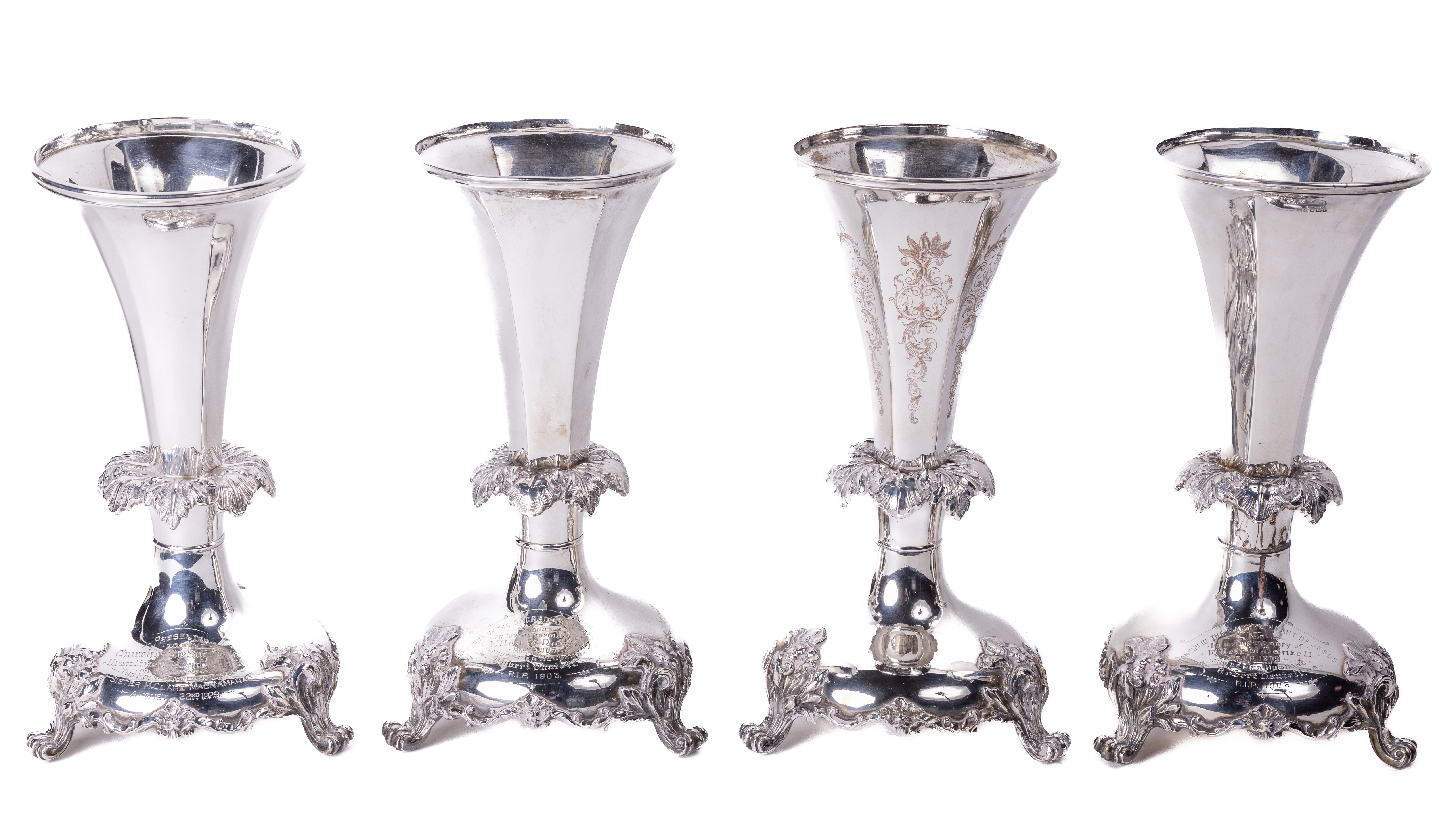 A set of four fine quality English silver Vases, by James Dixon & Sons, Sheffield 1909, the