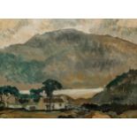 John Hunter, RUA, ARCA (1893-1951) "West of Ireland Scene with Cottage by a Lake," O.O.B., approx.