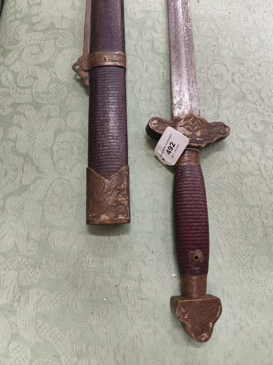 Militaria: An early 20th Century Chinese Long Dress Sword, the cruciform handle with each pommel - Image 3 of 9