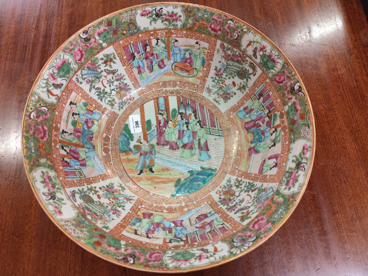 A 19th Century Cantonese Bowl, the interior decorated in the typical taste with flowers, birds and - Image 5 of 8