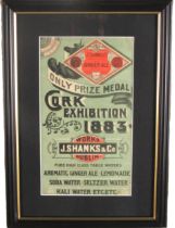 Co. Cork: A printed lithograph Advertisement Sign, "J. Shanks, Ginger Ale, Dublin," only prize medal