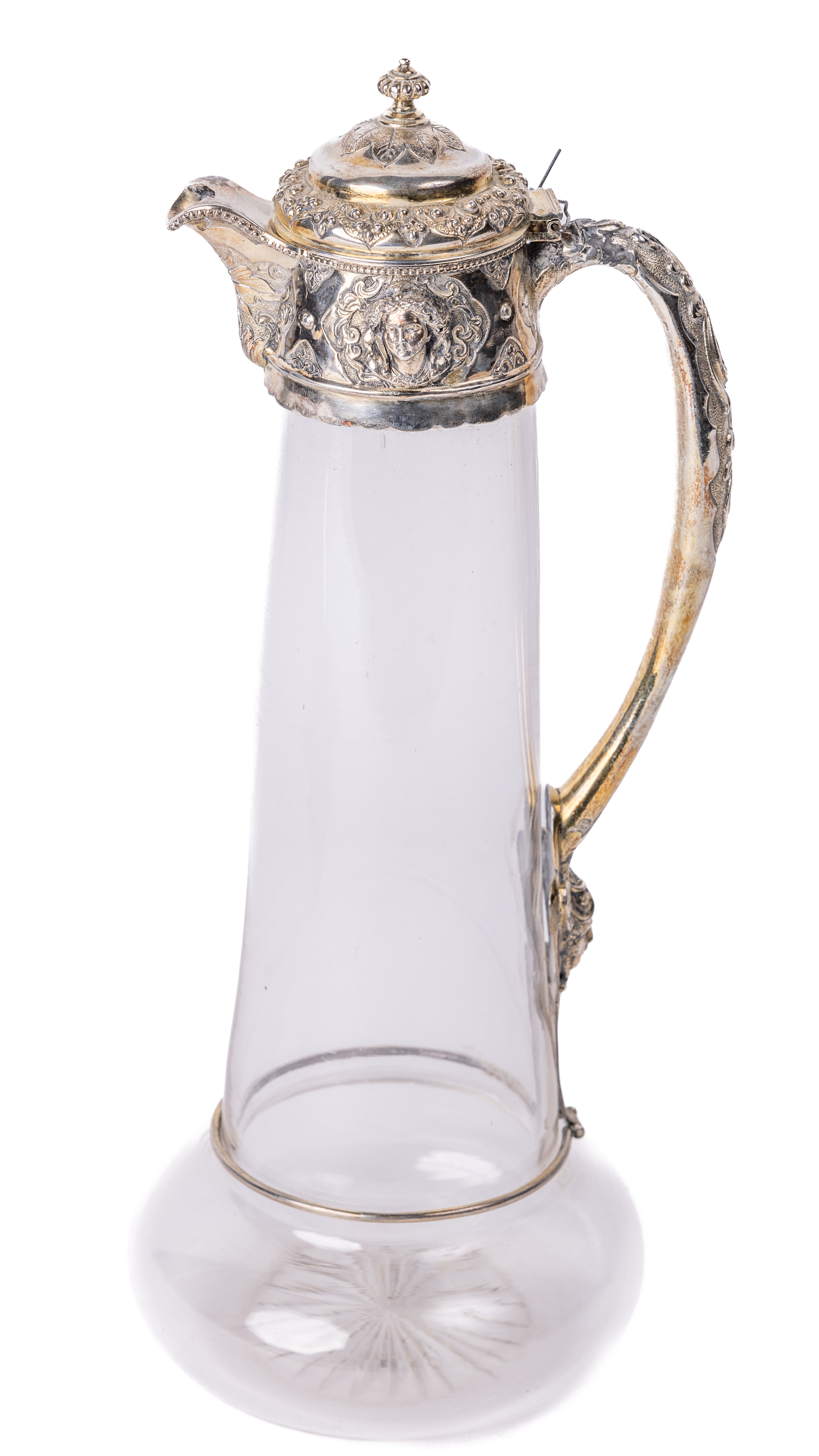 A Victorian silver mounted Claret Jug, of embossed classical design, maker C.E., London c. 1876, the