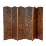 A monumental early 19th Century mahogany framed six fold Oriental design Partition Screen, each