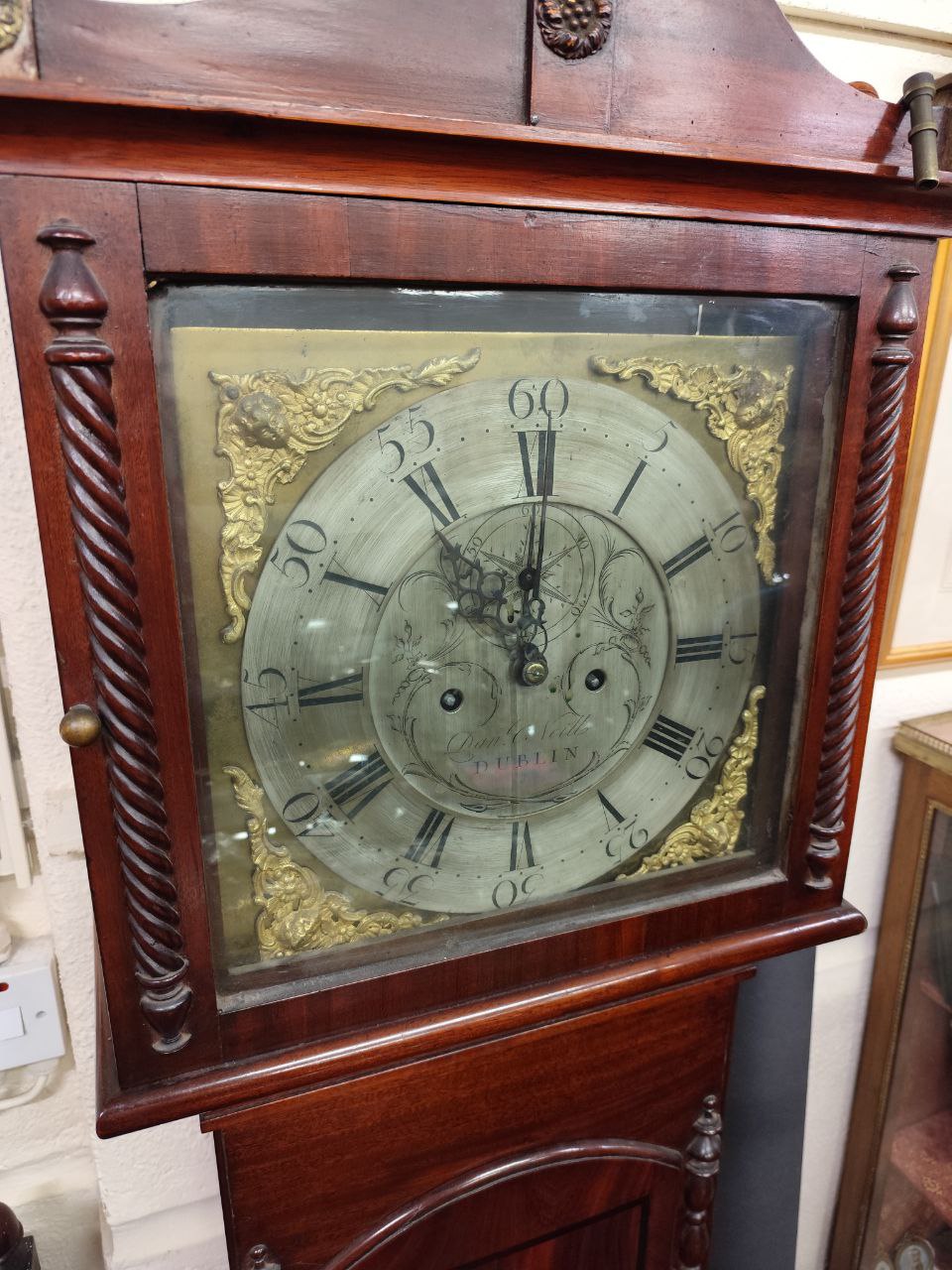 A very fine Irish Longcase Clock, the shaped cornice above a square brass dial, Signed  Dan O'Neill, - Image 8 of 9