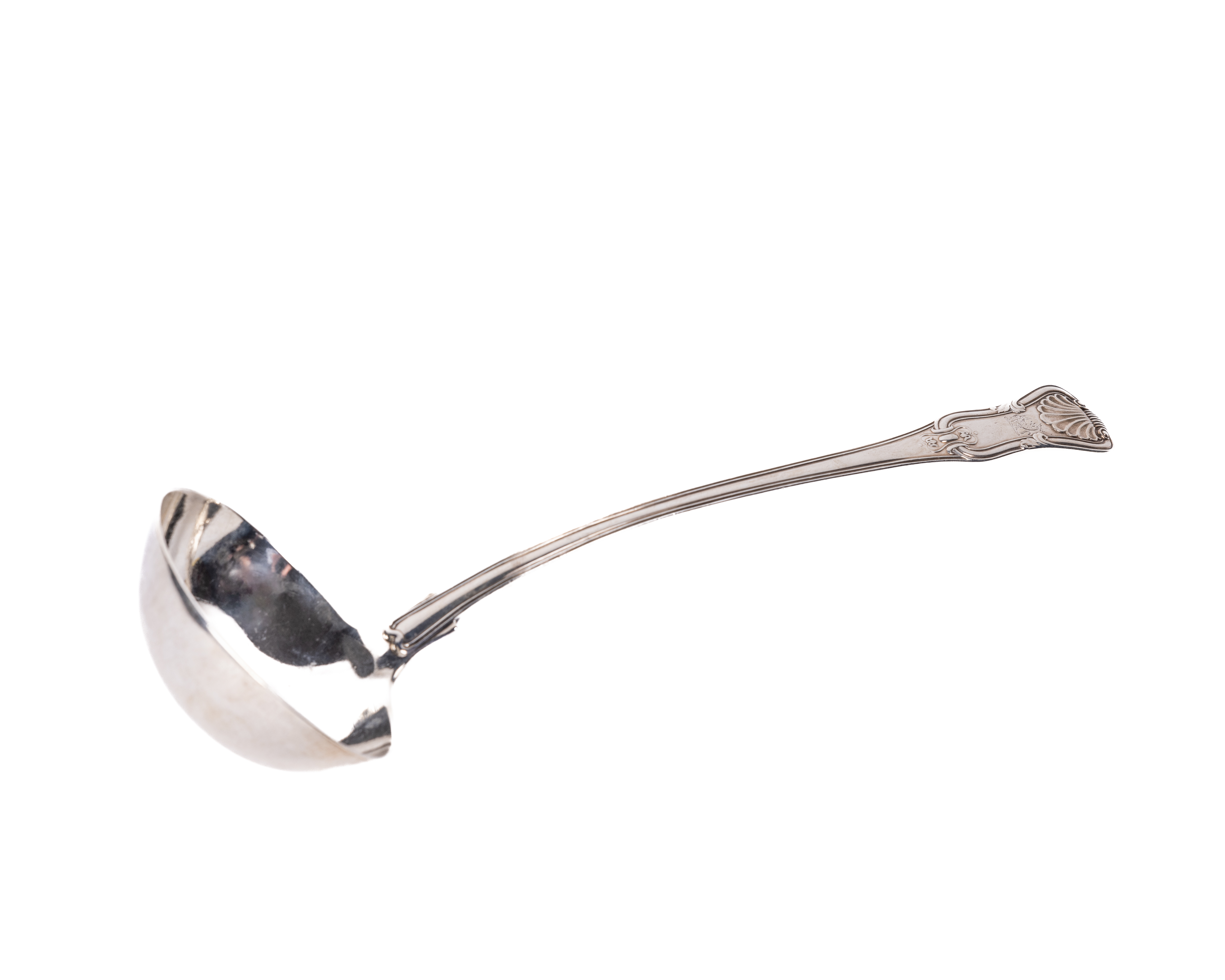 A heavy early 19th Century English silver Kings pattern crested Soup Ladle, by William Eley and