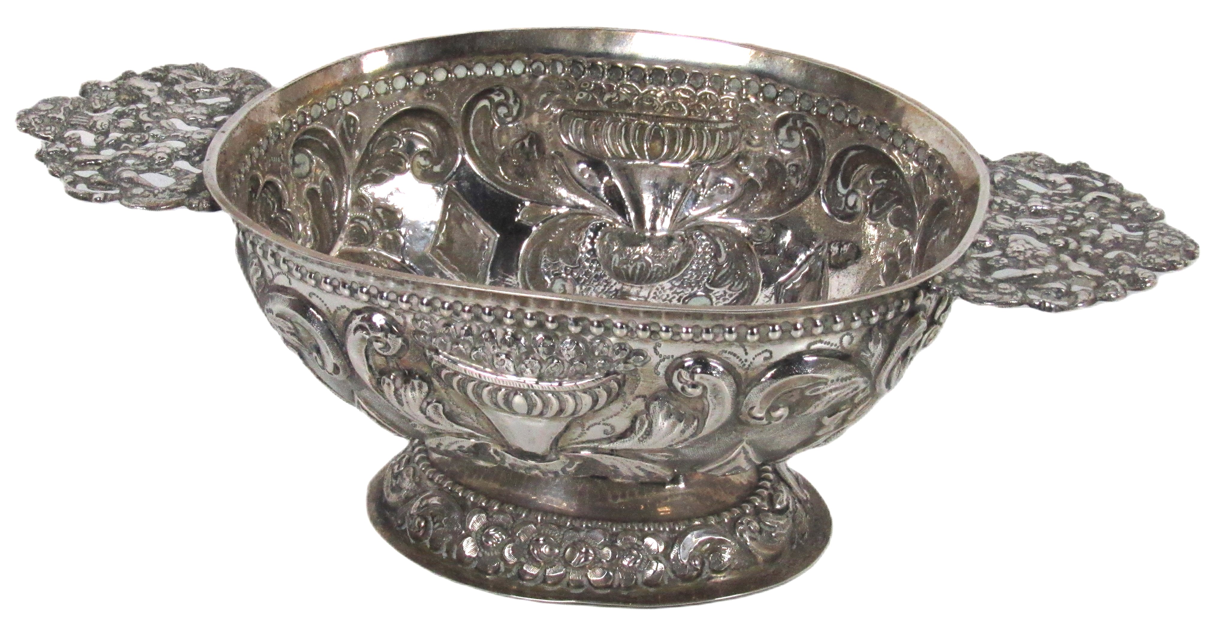 A 19th Century French two handled silver pierced and decorated Dish Bowl, of oval form, each