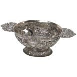 A 19th Century French two handled silver pierced and decorated Dish Bowl, of oval form, each