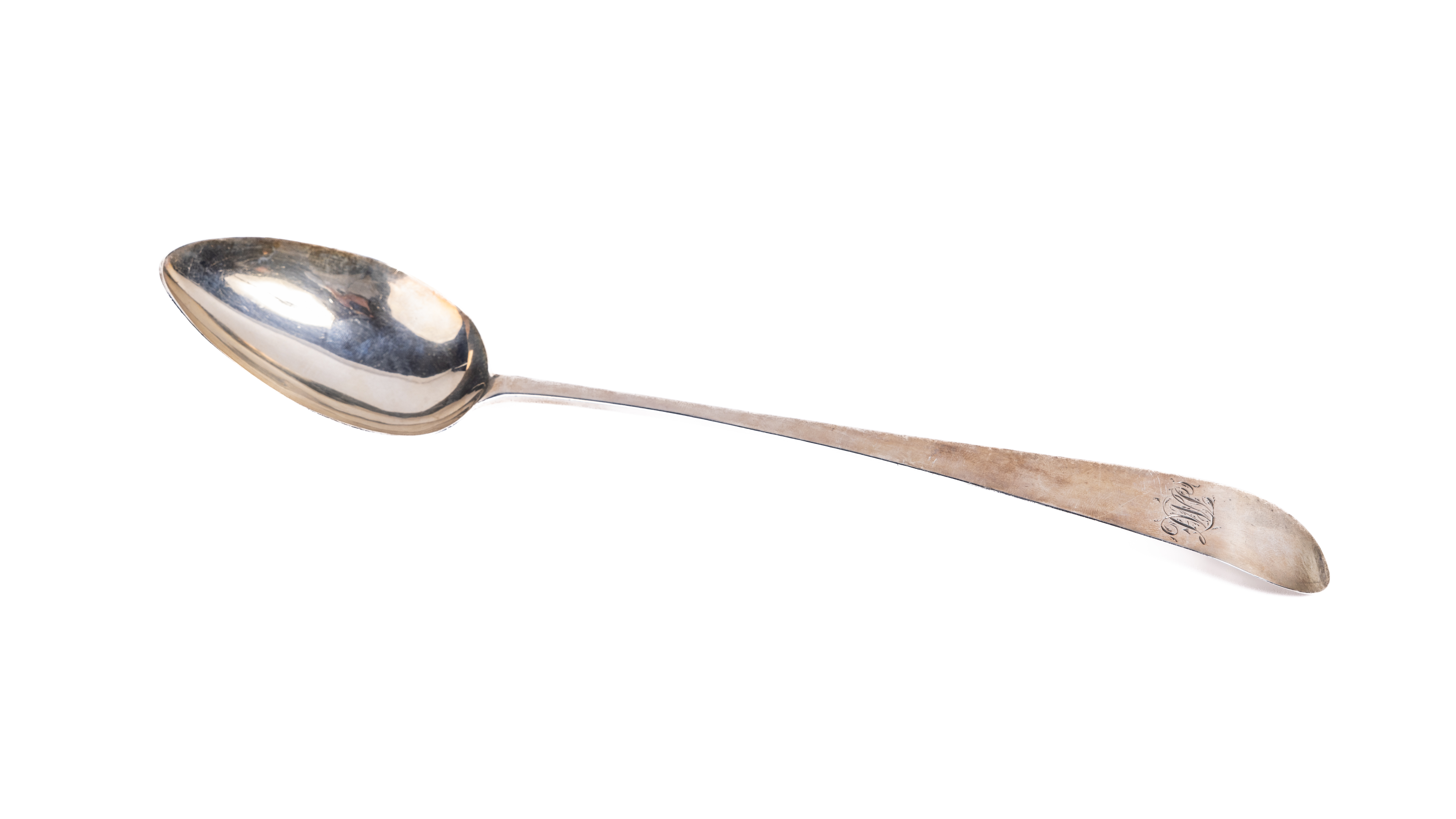An Irish Georgian period silver Serving Spoon, of plain design, with monogram, by John Power, Dublin