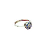 An 18ct gold Ladies cluster Ring, set with six 2.5mm round (.48ct) sapphires and six rosecut