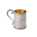 A Victorian silver Christening Mug, the top with bead work trim, and conforming base, the main