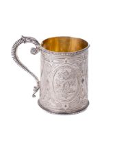 A Victorian silver Christening Mug, the top with bead work trim, and conforming base, the main