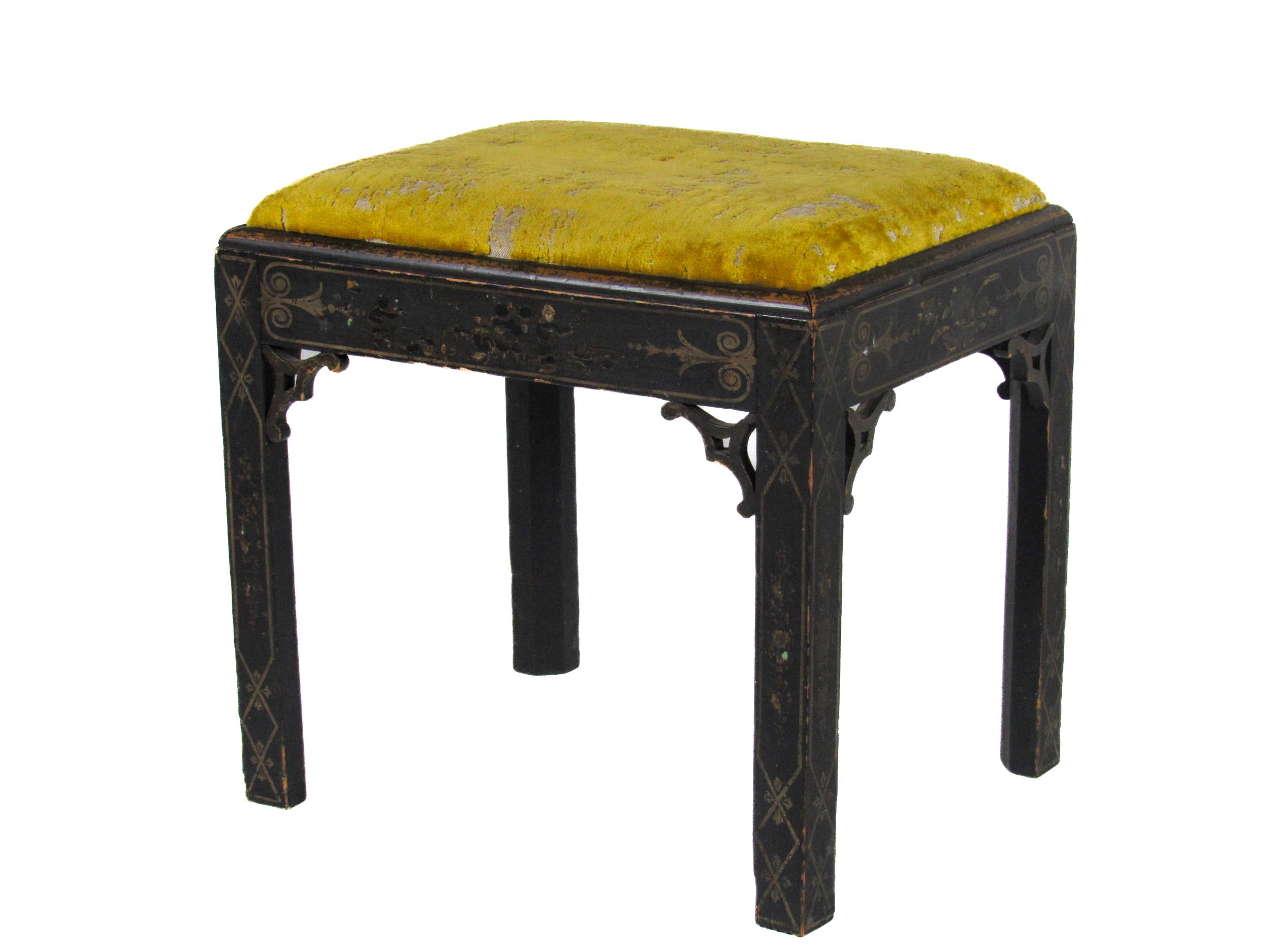 A 19th Century Irish chinoiserie decorated and ebonised Stool, of rectangular form with drop in seat