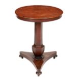 A William IV Irish mahogany circular top Occasional Table, on a shaped hexagonal pillar support,