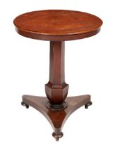 A William IV Irish mahogany circular top Occasional Table, on a shaped hexagonal pillar support,