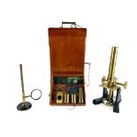 A good brass and steel Microscope, Ser No. 369, by Field & Son, Birmingham, with various slides,