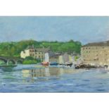 David Goldberg, Irish (b. 1945) "Graiguenamanagh," O.O.C., depicting a view across the River