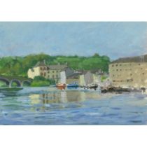 David Goldberg, Irish (b. 1945) "Graiguenamanagh," O.O.C., depicting a view across the River