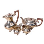 A quality four piece English silver Tea and Coffee Service, comprising Tea and Coffee Pot, Cream Jug