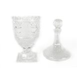 A Waterford cutglass Celery Vase, crested with etched coat of arms 'Honos et Fidelitas,' on a