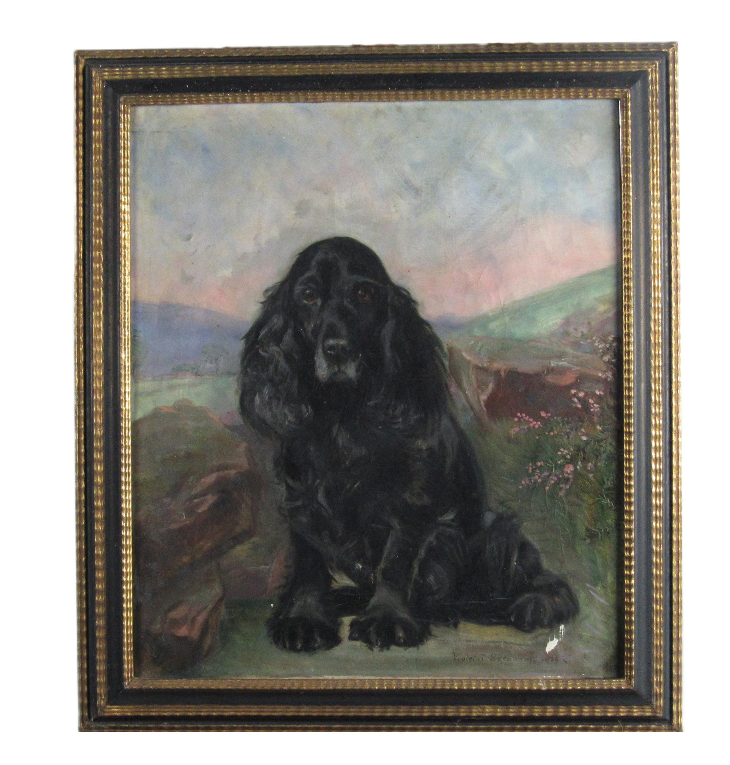 Violet Thorne Seckham (fl. 1909-1923) "Master Robert," O.O.C., cocker spaniel in a landscape,