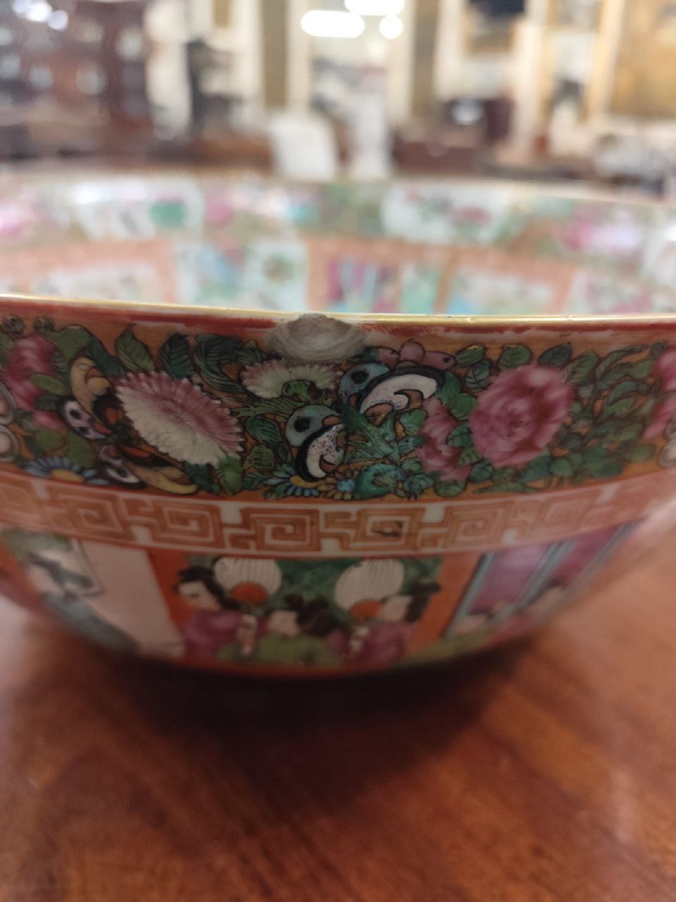 A 19th Century Cantonese Bowl, the interior decorated in the typical taste with flowers, birds and - Image 3 of 8