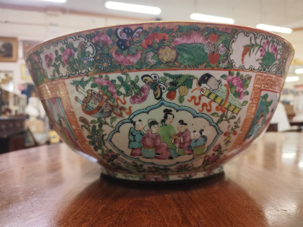 A 19th Century Cantonese Bowl, the interior decorated in the typical taste with flowers, birds and - Image 6 of 8