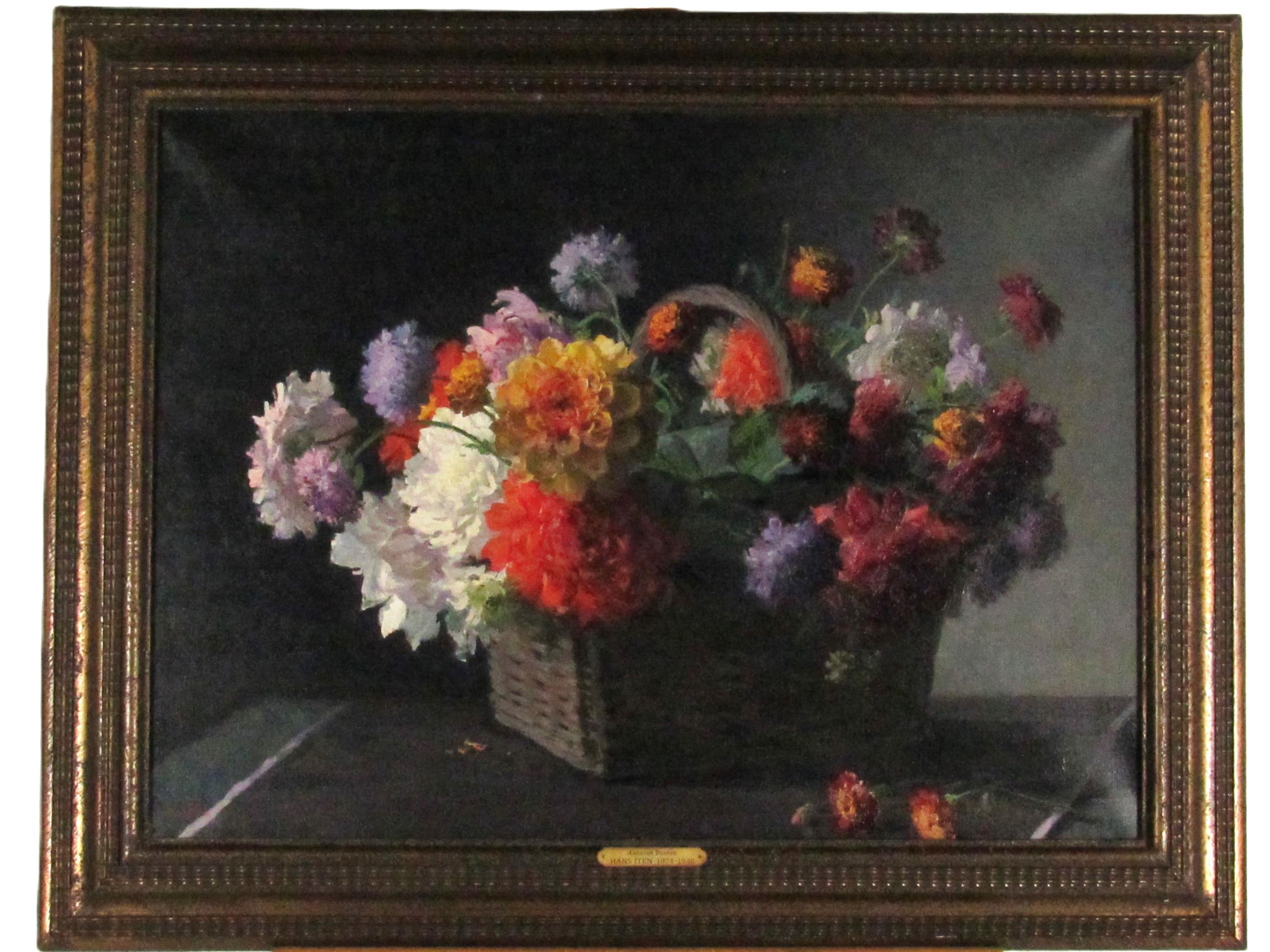 Hans Iten, R.H.A. (1874-1930) "An Autumn Basket," O.O.B., large Still Life with colourful bouquet of