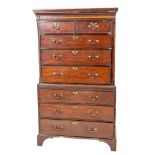 A Georgian period mahogany Chest on Chest, the moulded top over a frieze with chequered and