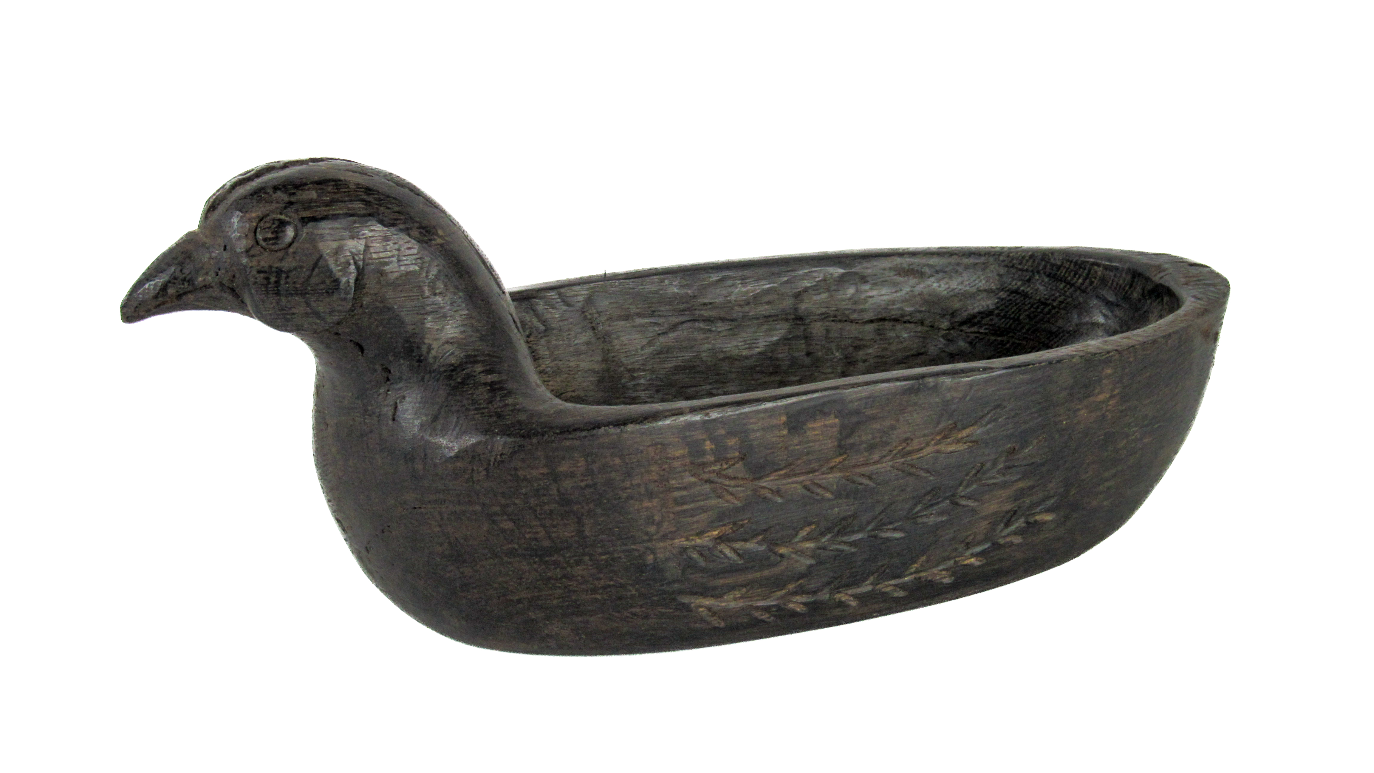 An attractive Irish primitive style carved bog oak Vessel for eggs, modelled as a hen, approx. 28cms