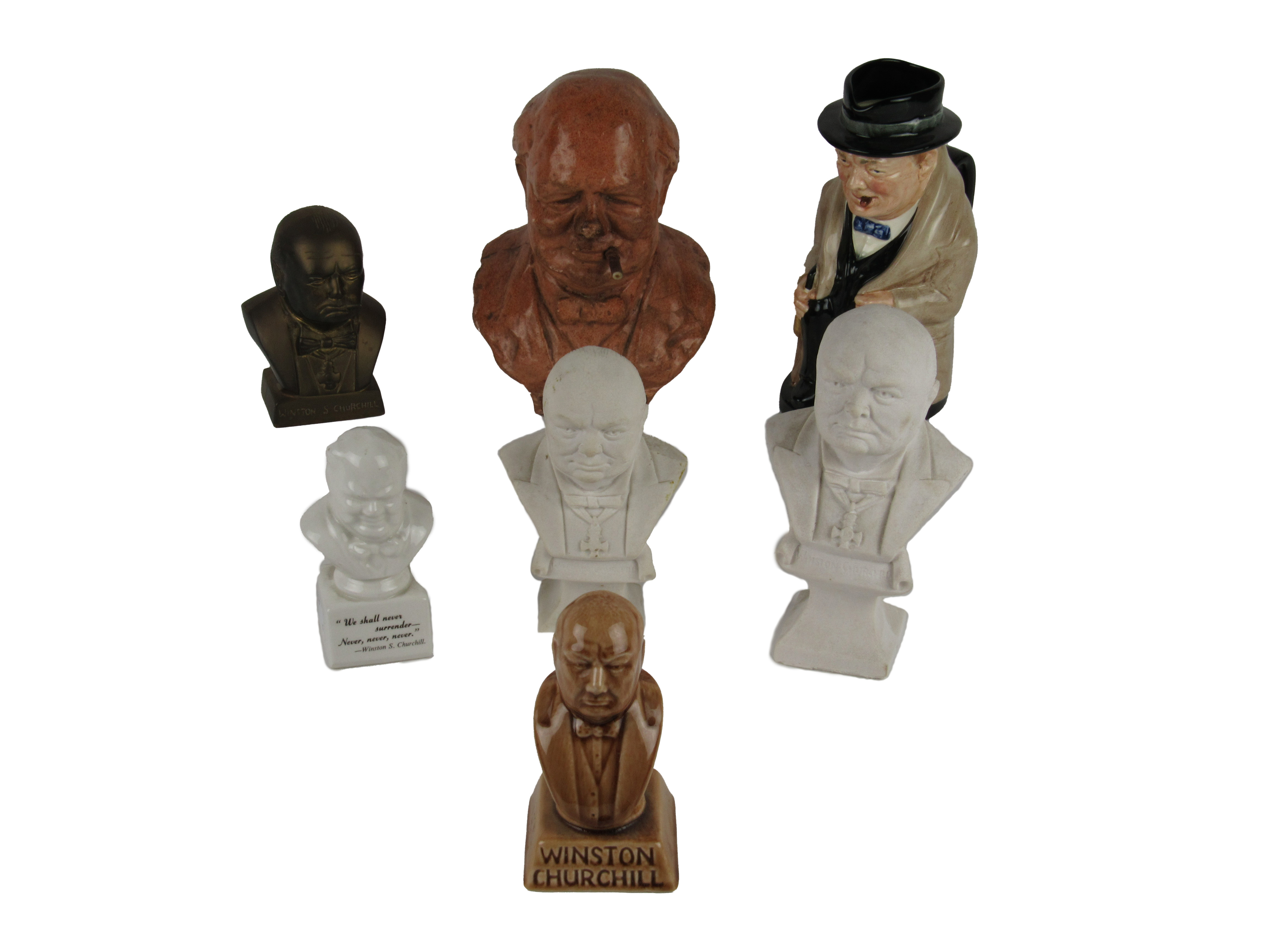 [Churchill (Winston)] a collection of 7 varied Portrait Bust Figures, head and shoulders of Sir