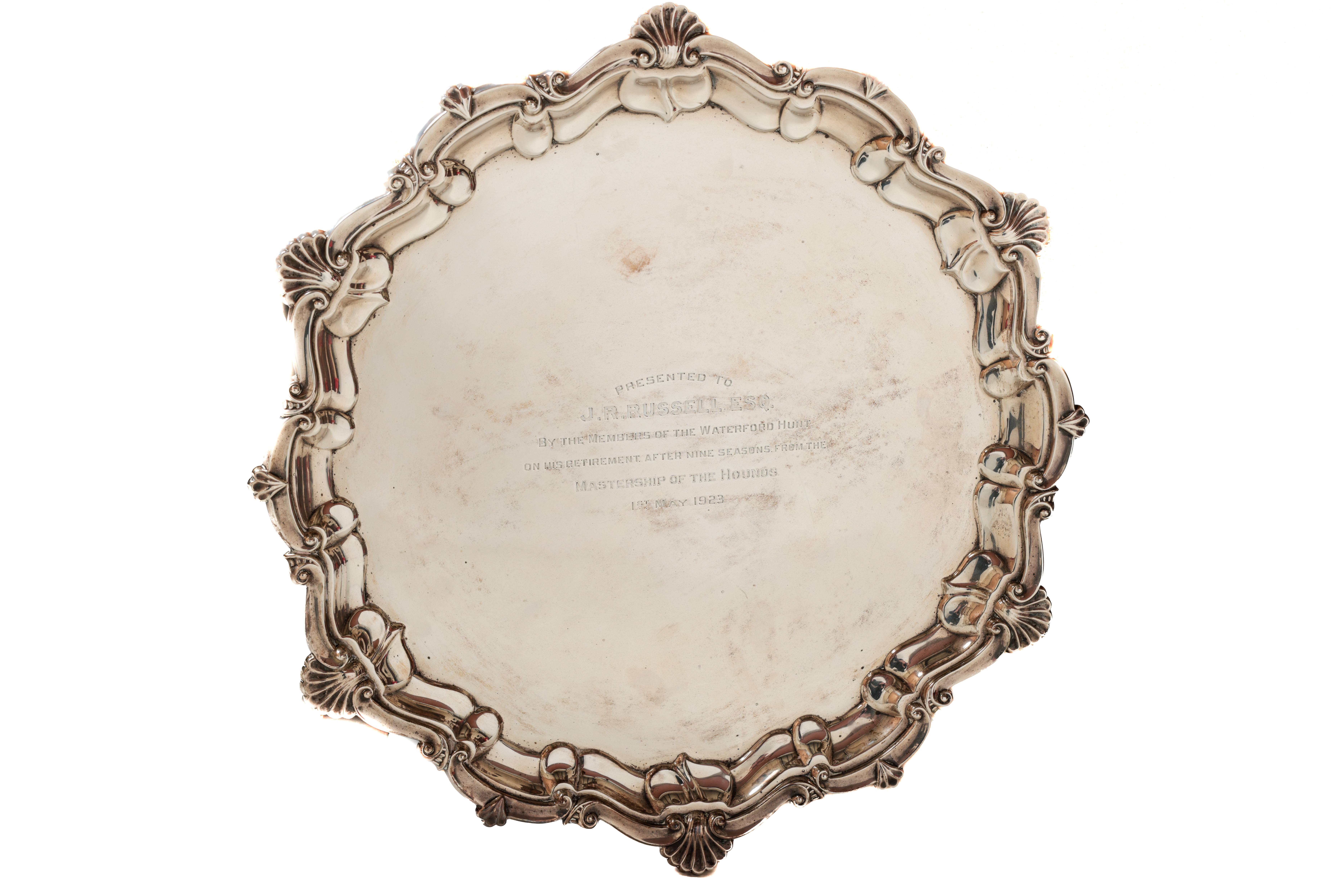 Co. Waterford: A large Georgian style silver Presentation Salver, the moulded edge with scroll and - Image 2 of 3