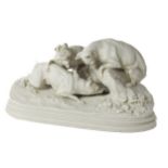 A Copeland Parian ware Model, of a group of Terriers perched outside a rabbit hole, with