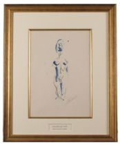 J.P. Donleavy, Irish (1926-2017) "Exquisitely Thin, but all There," watercolour, approx. 34cms x