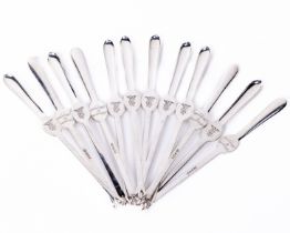A rare set of 12 silver crested Lobster Forks, Sheffield by George Howson, each fork with crowned