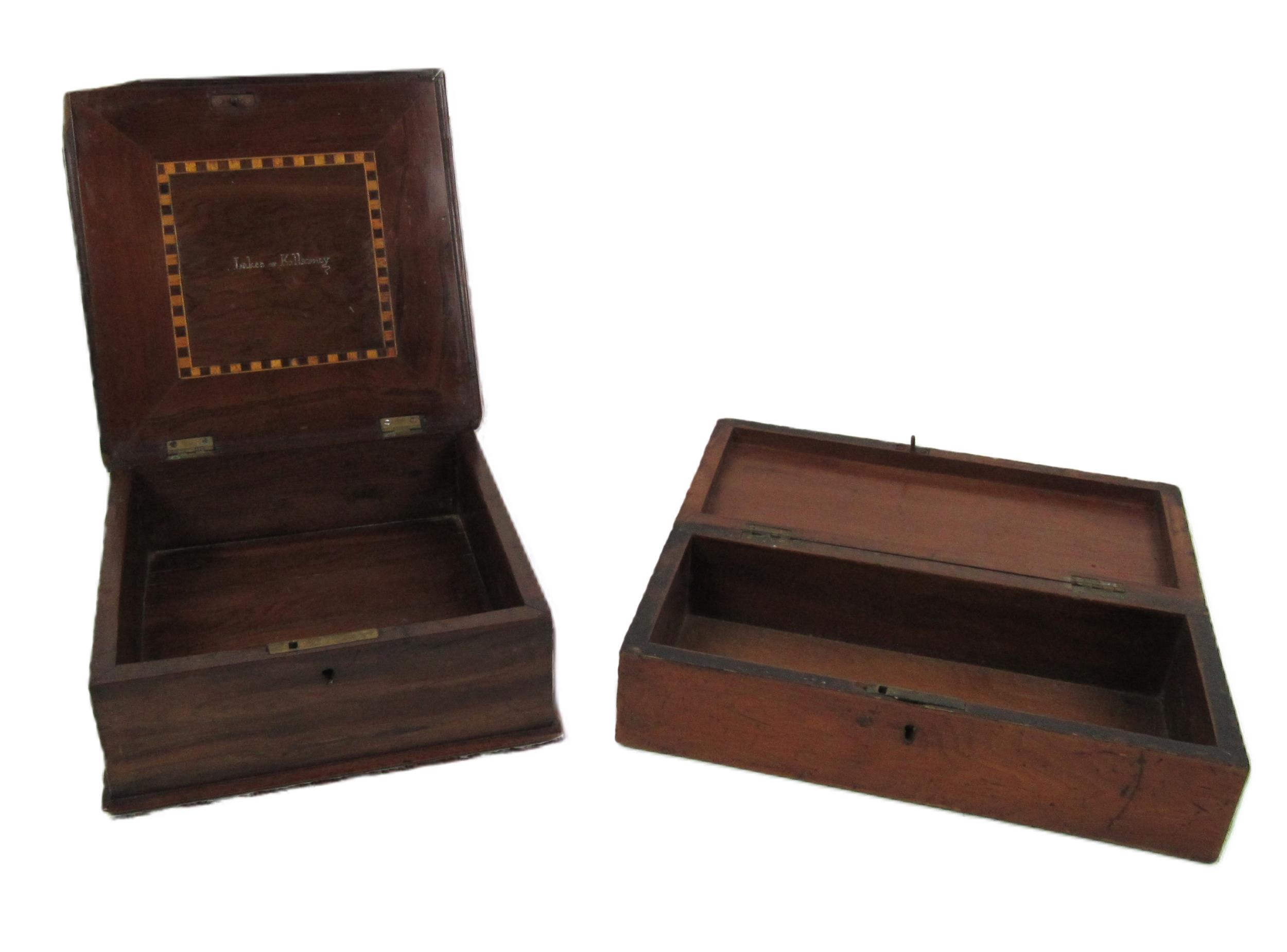 A 19th Century Irish 'Killarney Wood' lift top Box, with chequered inlay top, the reverse - Image 2 of 2